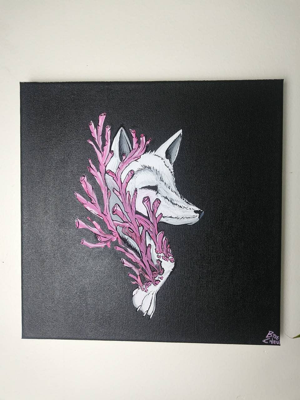 Coral Fox Acrylic Painting | 12 x 12 Canvas |