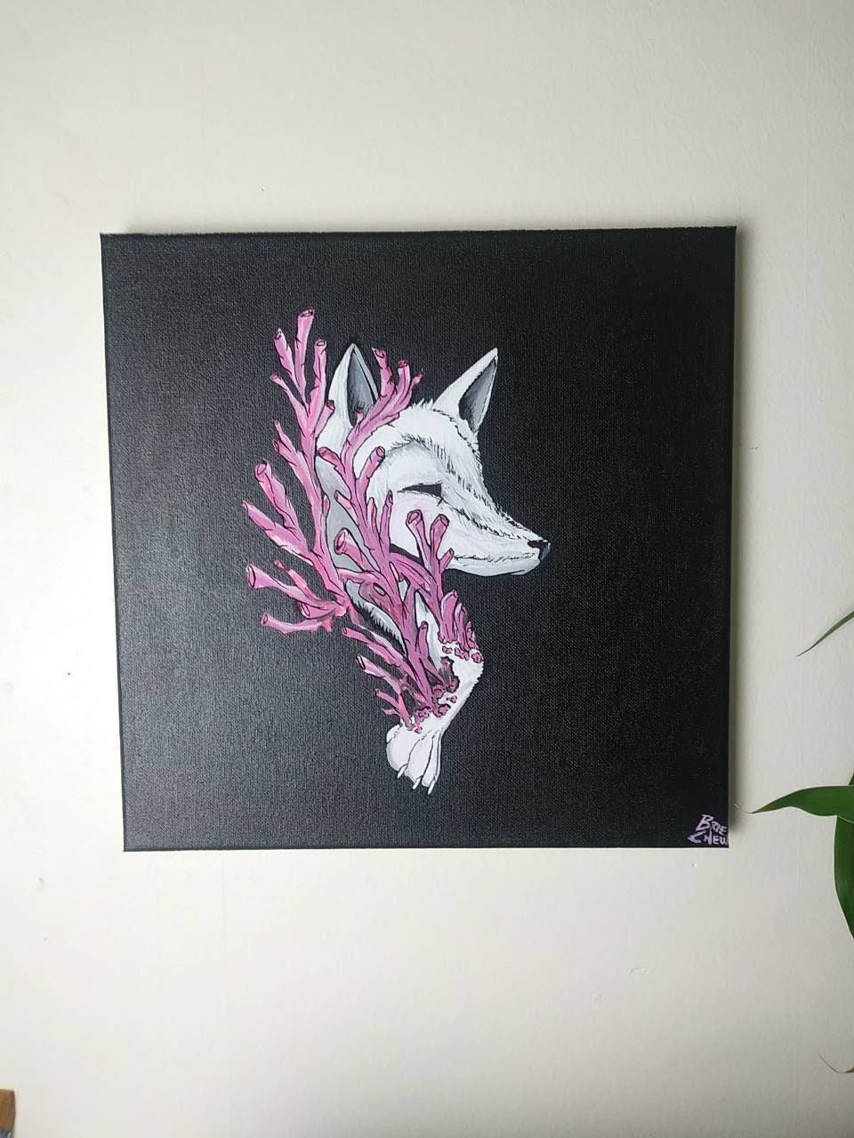 Coral Fox Acrylic Painting | 12 x 12 Canvas |